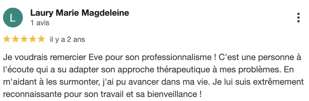 avis d'une cliente satisfaite, reconnaissante